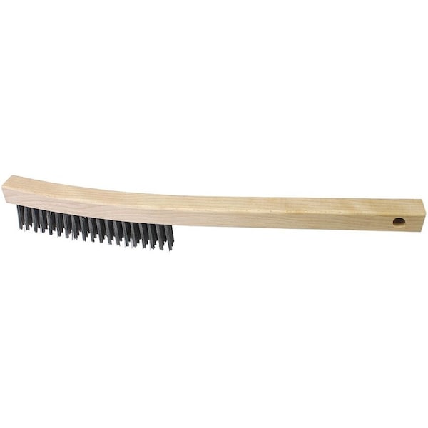 Scratch Brush, 14 in X 1 in Wood Block, Steel Fill, 12PK